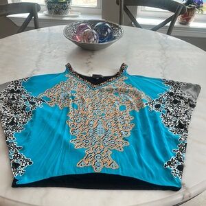 Hale Bob Elegant Blue and Black Women's cold shoulder Top